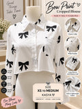 Bow print cropped blouse