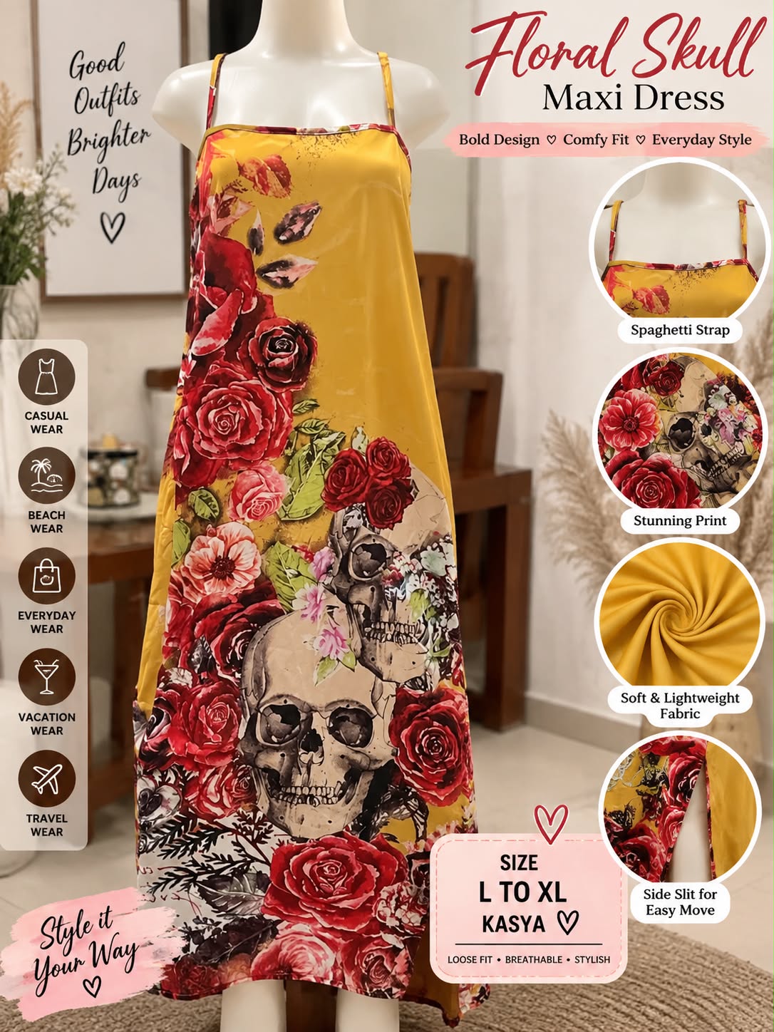 Floral skull maxi dress