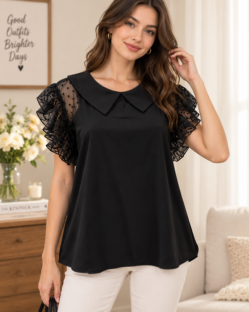 Black Chic Collared Blouse Top lifestyle image