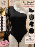 One shoulder lace sleeve bodysuit