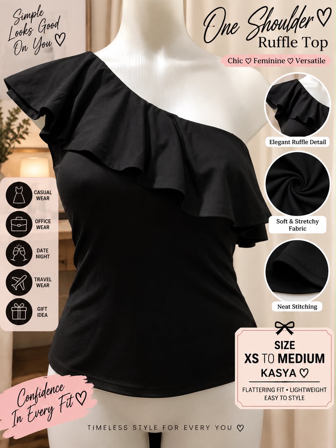One shoulder ruffle top
