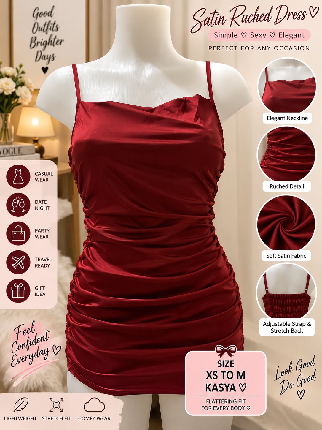 Satin ruched dress